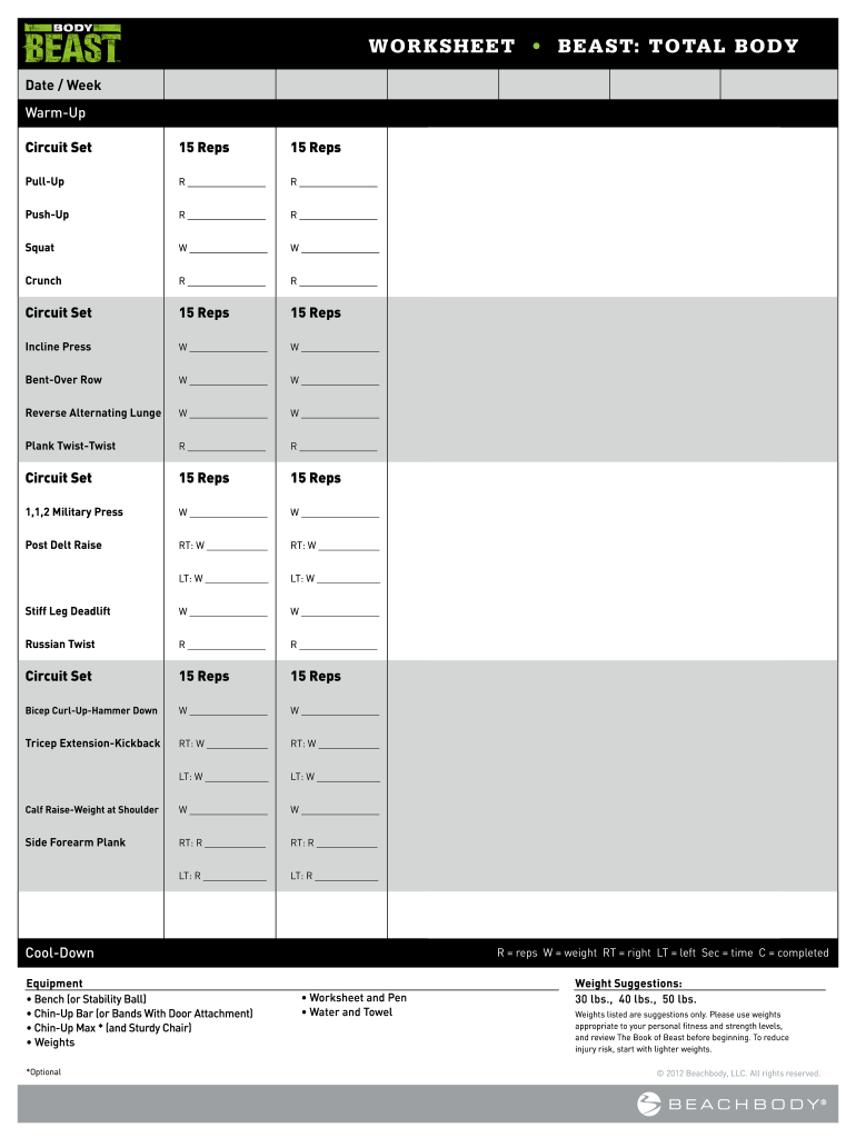 Body Beast Workout Sheets  Form