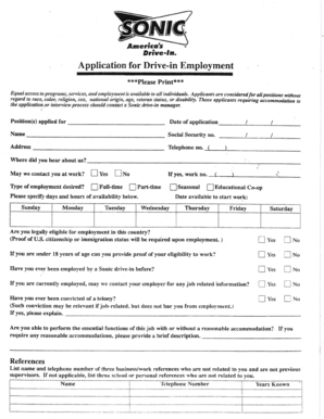 Sonic Application  Form