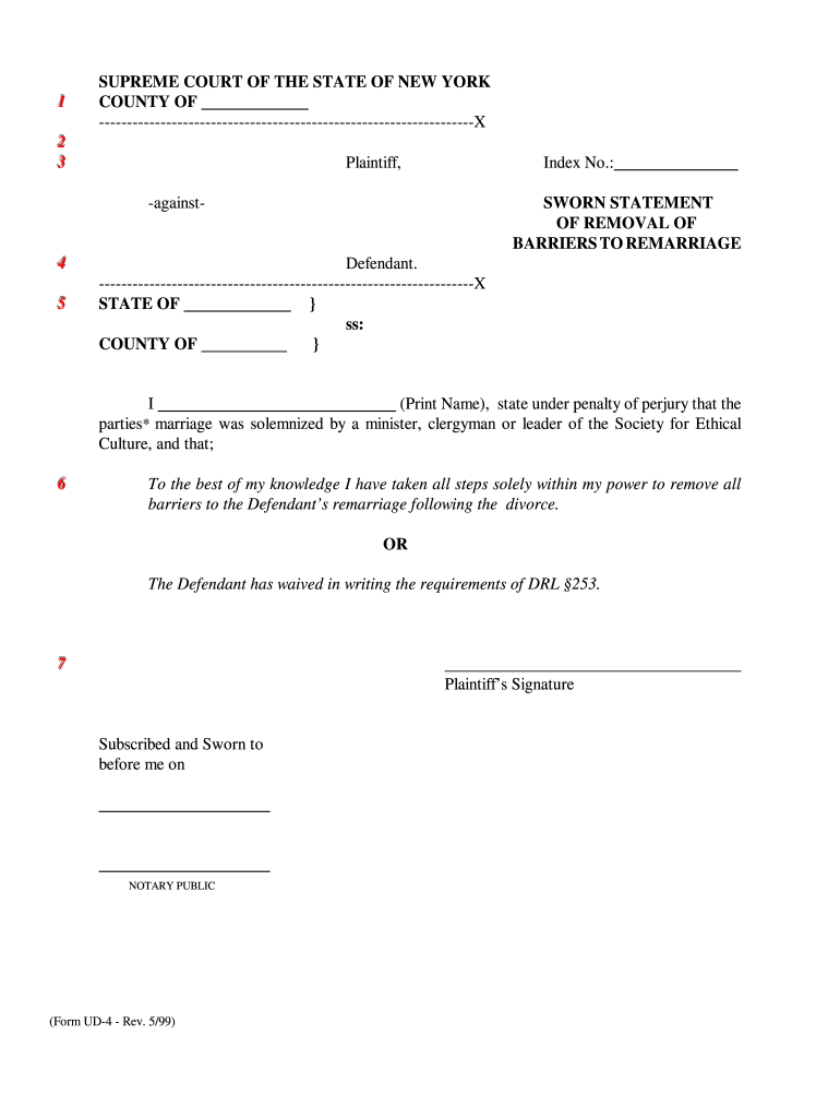 Sworn Statement of Removal of Barriers to Remarriage  Form