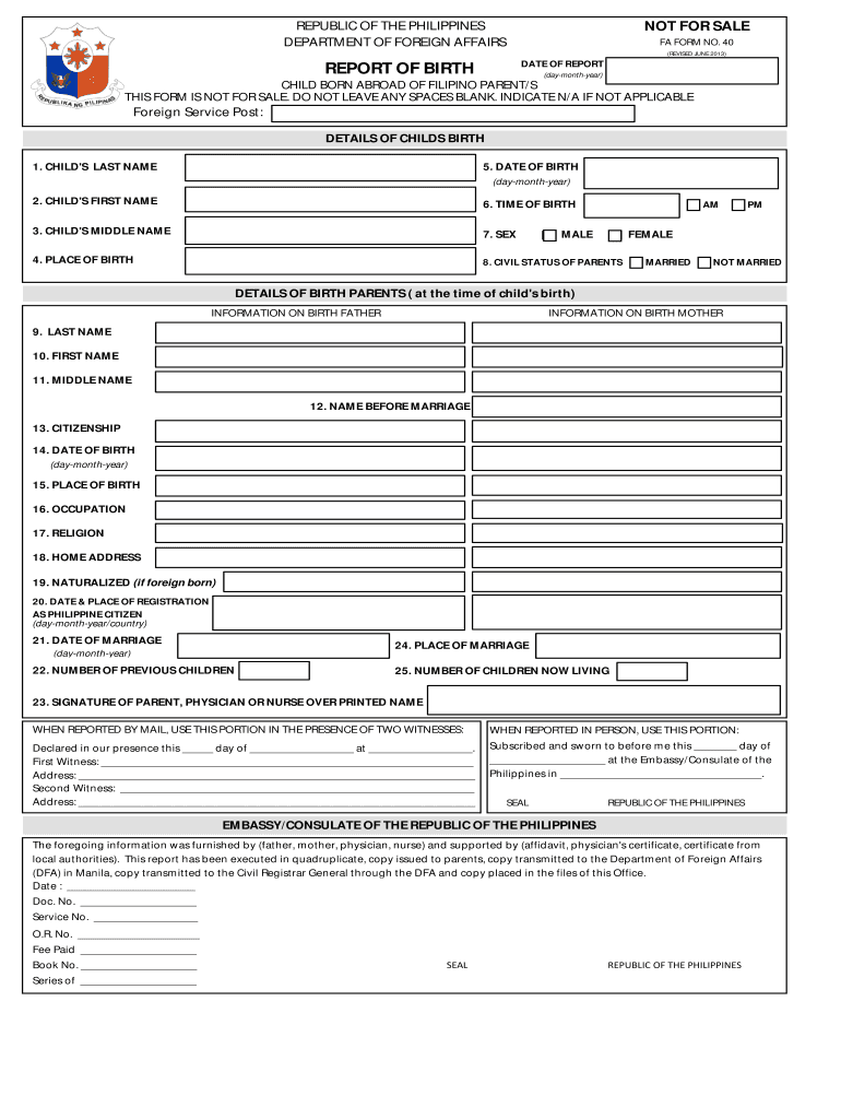  Report of Birth Philippines Sample Form 2013-2024