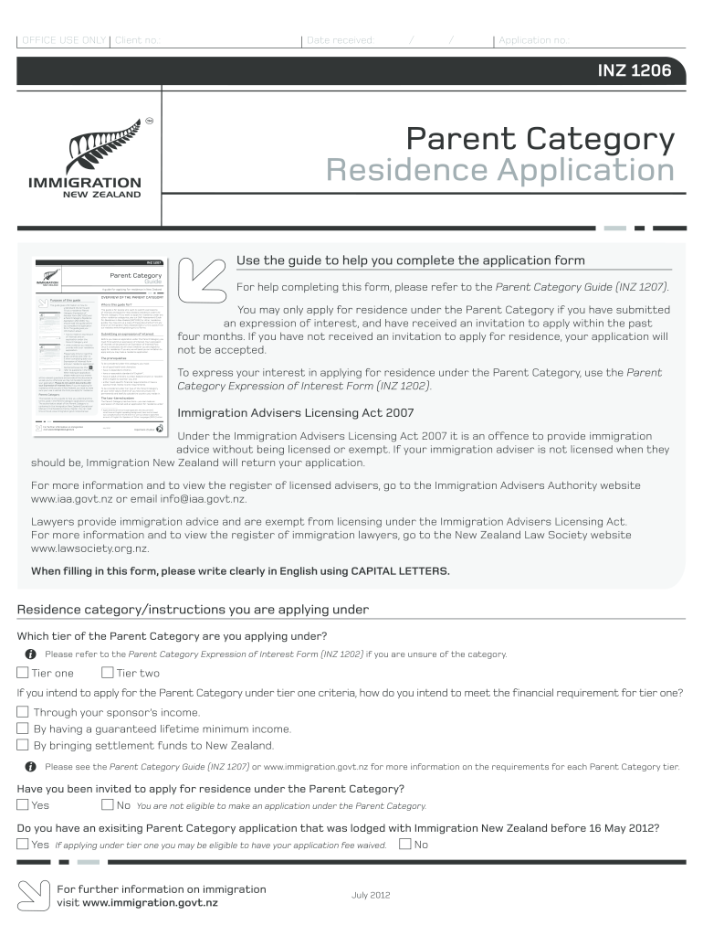  Residence Application INZ 1000  Immigration New Zealand 2012