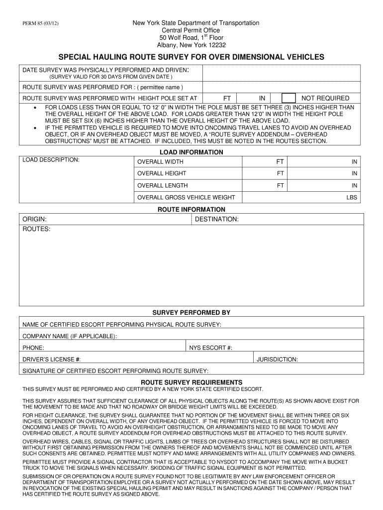 PERM 85 New York State Department of Transportation Dot Ny  Form