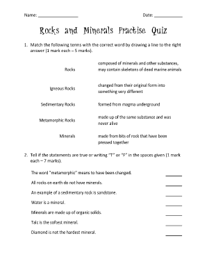 Rocks and Minerals Practise Quiz MrCollinson Ca  Form