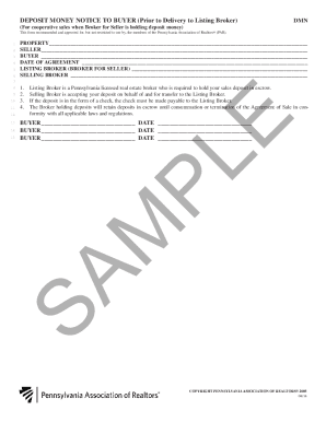 Deposit Money Notice  Form