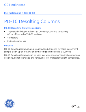 PD 10 Desalting Columns GE Healthcare Life Sciences  Form