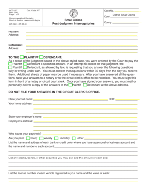 Kentucky Interrogatories  Form