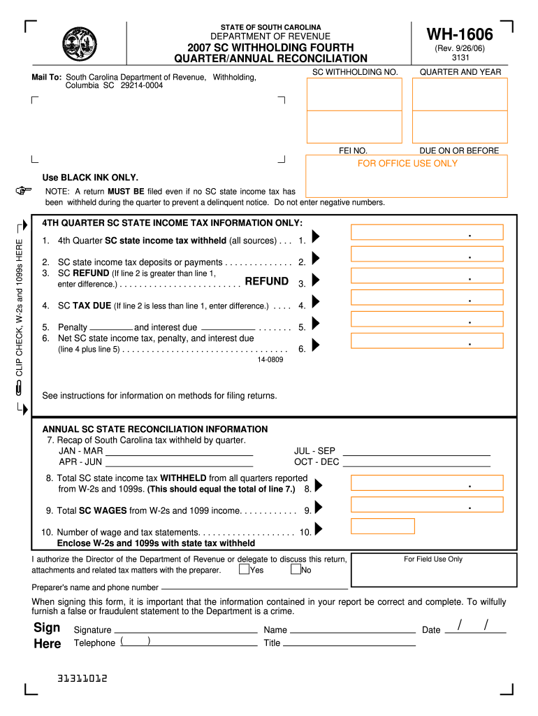  South Carolina Wh 160 Form 2019