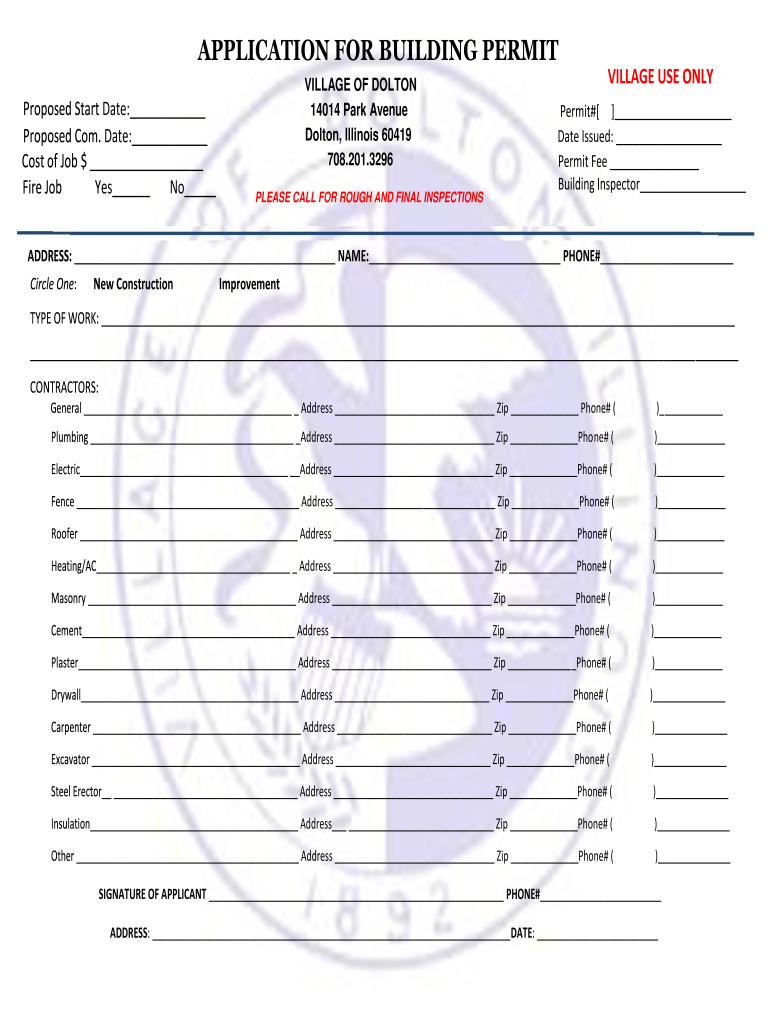 Village of Dolton Building Department  Form