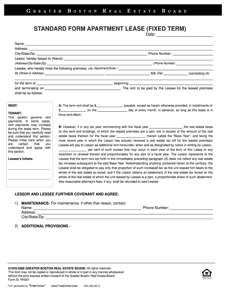 Greater Boston Real Estate Board Standard Form Apartment Lease