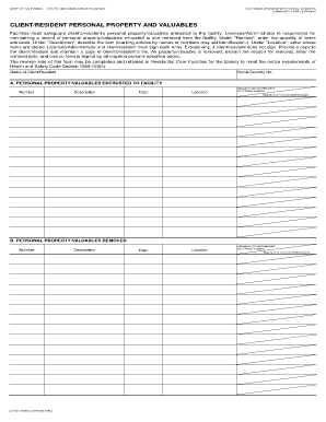 Facilities Must Safeguard Client&#039;sresident&#039;s Personal Propertyvaluables Entruste Sdrc  Form