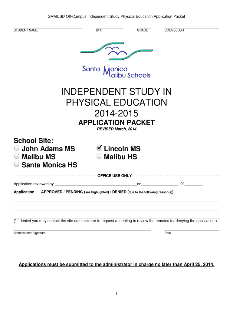  Lincoln Elementary Independent Pe Santa Monica Form 2014