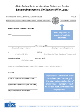 Sample Employment VerificationOffer Letter Dashew Center Internationalcenter Ucla  Form