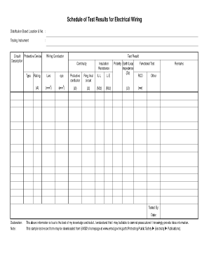 Electrical Wiring Schedule  Form