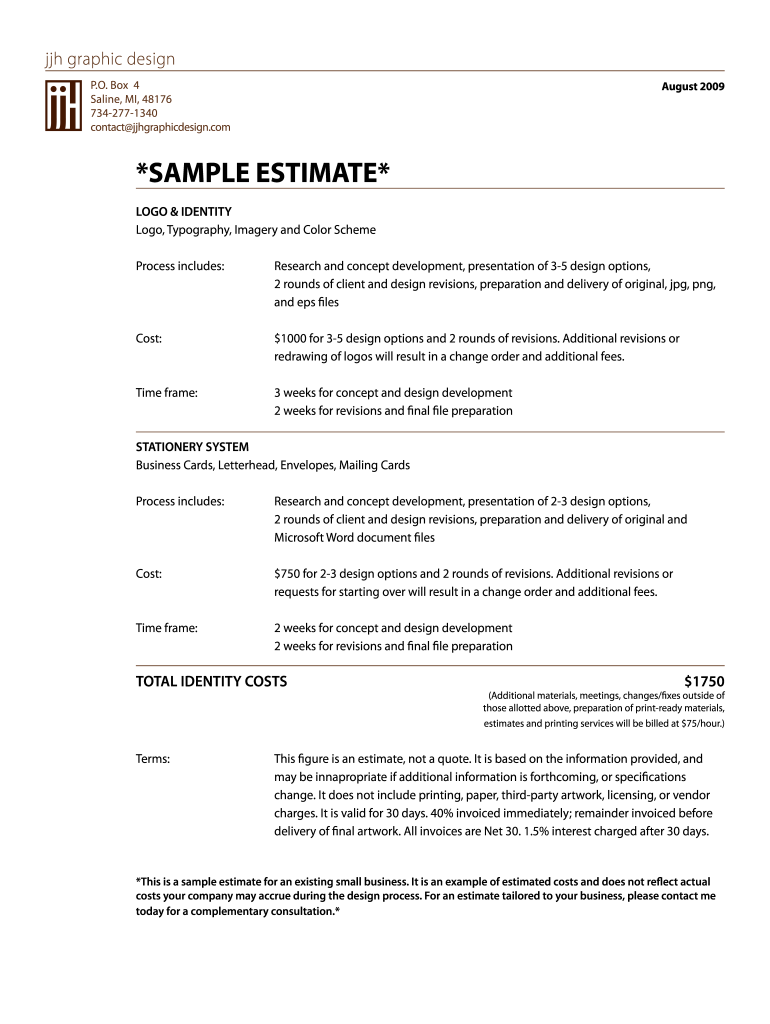 Graphic Design Estimate Template  Form