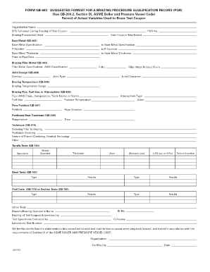 FORM QB 483 SUGGESTED FORMAT for a BRAZING ASME