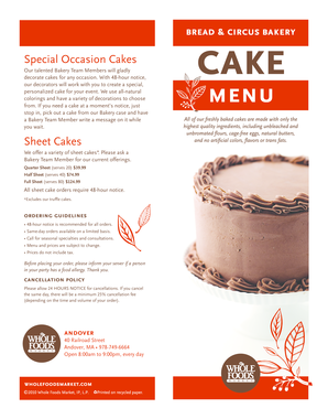 Whole Foods Cake Menu PDF  Form