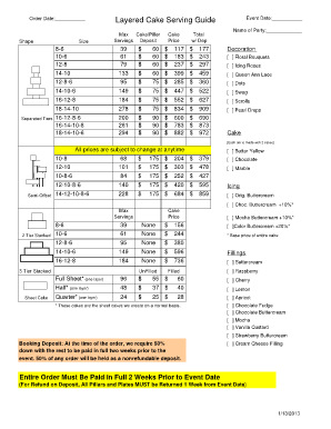 Wedding Cake Order Form