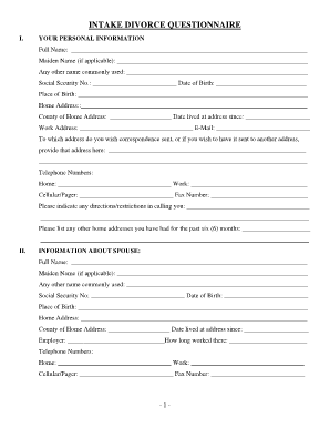 Divorce Questionnaire Template  Form