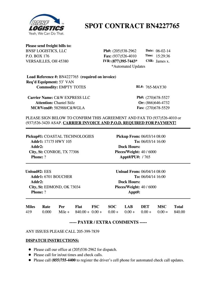 Rate Confirmation Template  Form