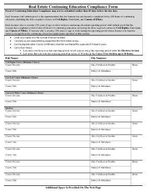  Ohio Real Estate Continuing Education Compliance Form 2013