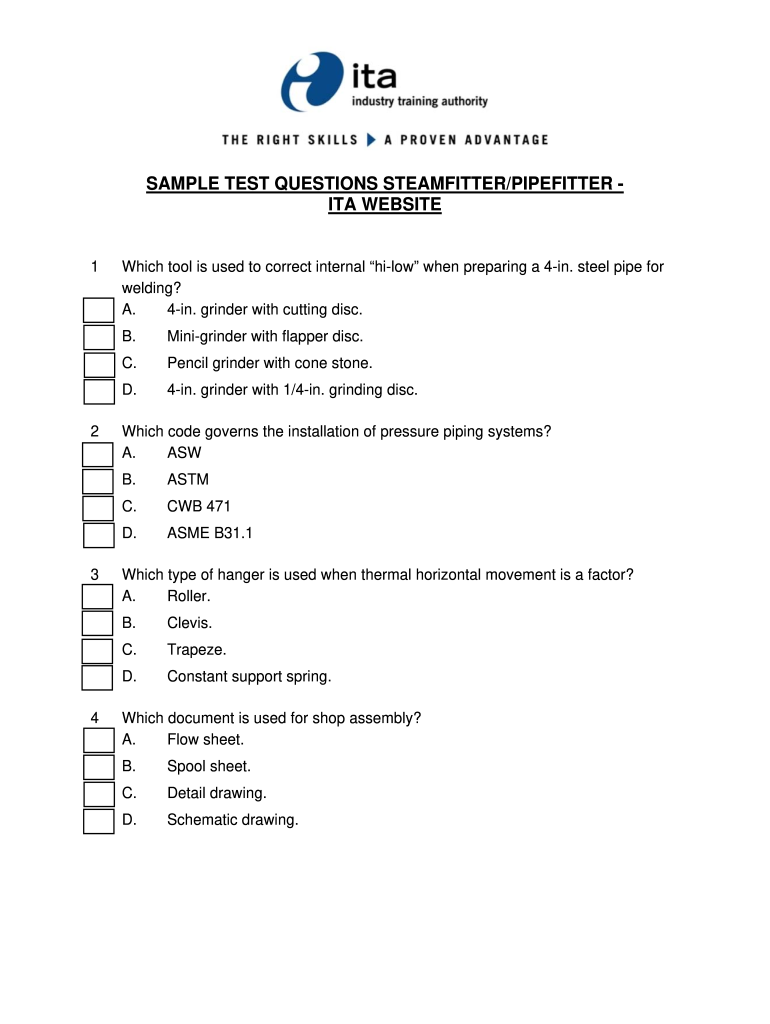 Pipefitter Apprenticeship Aptitude Test