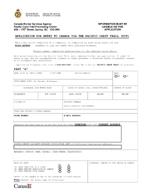 Canada Border Services Agency Pacific Crest Trail Form