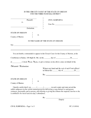 Oregon Subpoena PDF  Form