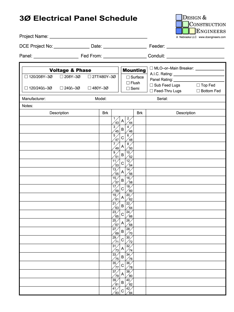 Fillable Panel Schedule Template  Form