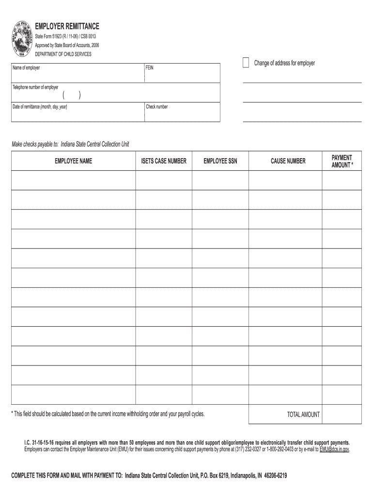  State Form 51923 R 1106 Employee Remittance 2006-2024