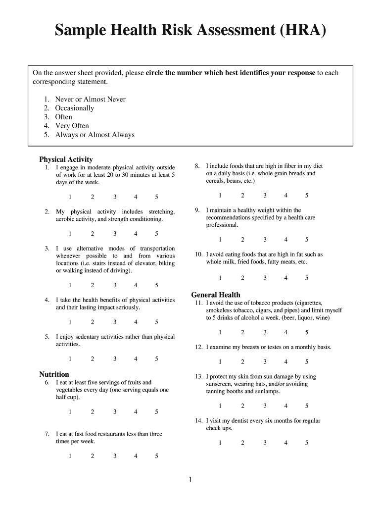 Health Risk Appraisal  Form