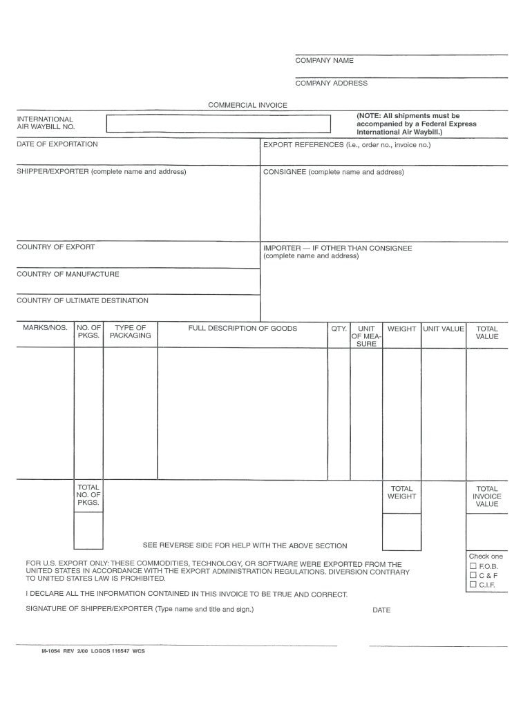 Fedex Commercial Invoice Template Word  Form
