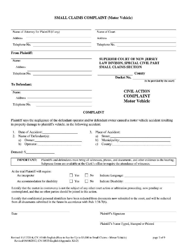 Get and Sign Small Claims Court Nj 2014-2022 Form