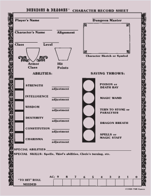 D&amp;D Basic Player Character Record Sheet Replica Mad Irishman  Form