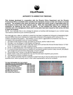 City of Phoenix Trespass Authorization Form
