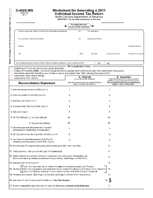 D 400X WS Worksheet for Amending a Individual Income Tax  Form