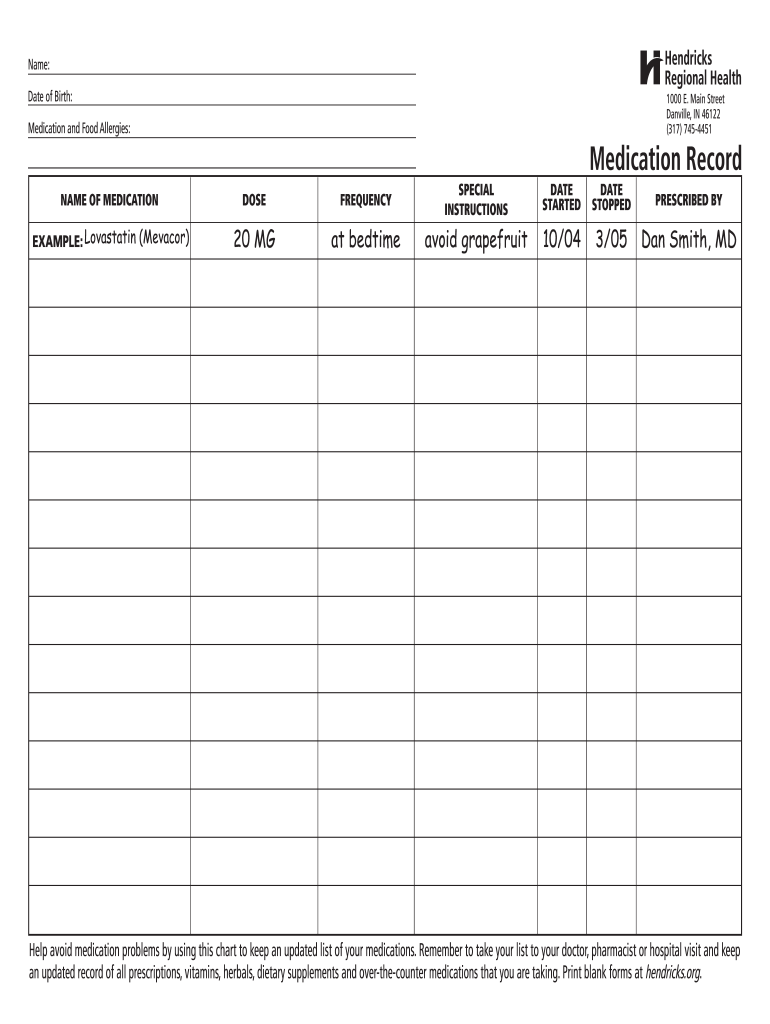Medication Log Printable  Form