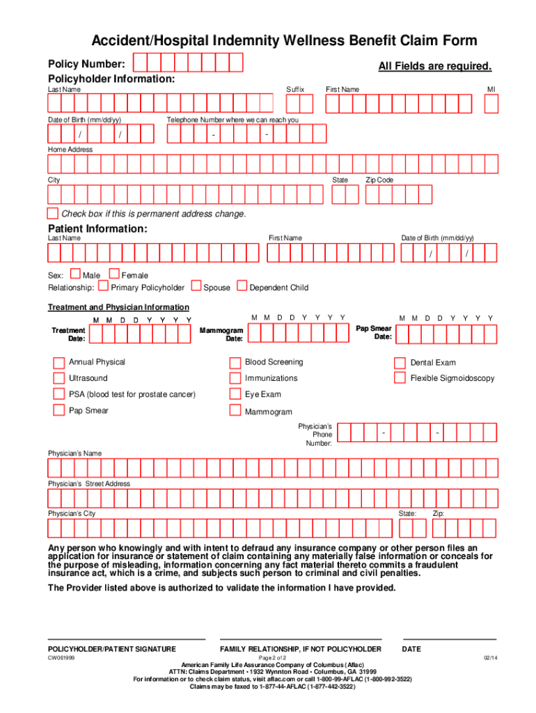  Aflac Wellness Form Online 2014-2024