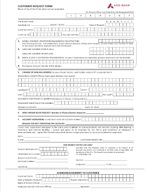 Customer Request Form Axis Bank