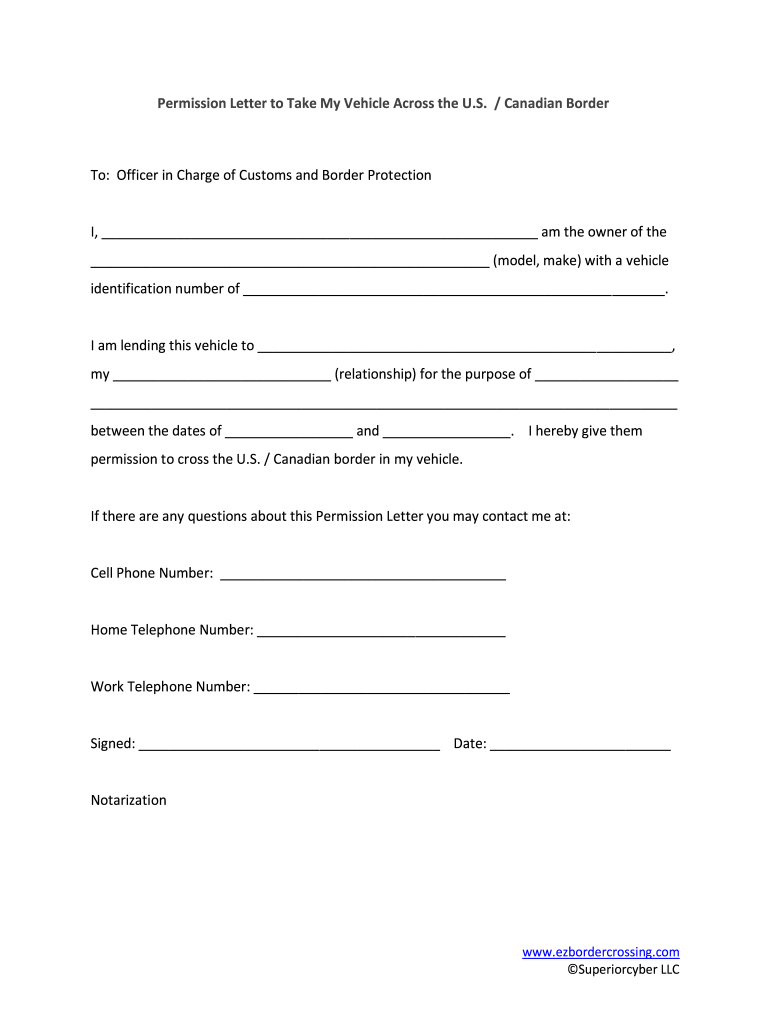 Vehicle Permission Letter Online  Form