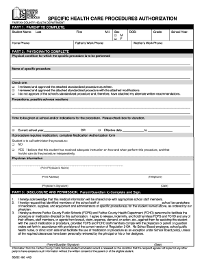Specific Health Care Procedures Authorization Form Fcps