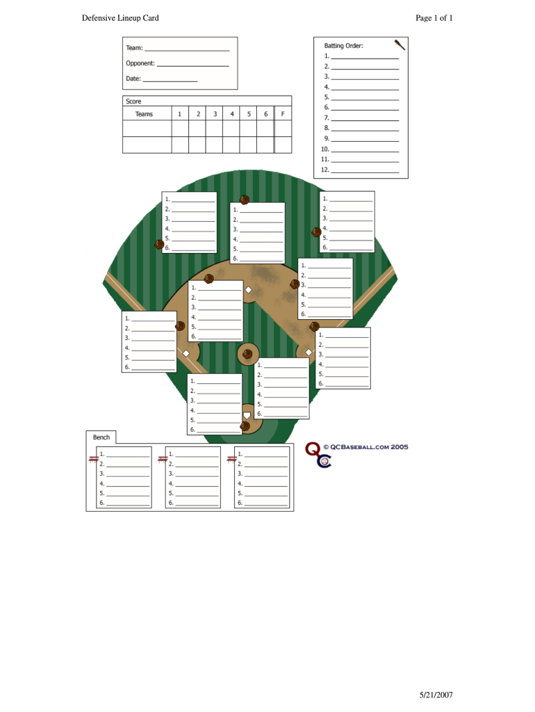 Get and Sign Baseball Lineup Template Fillable 2007-2022 Form