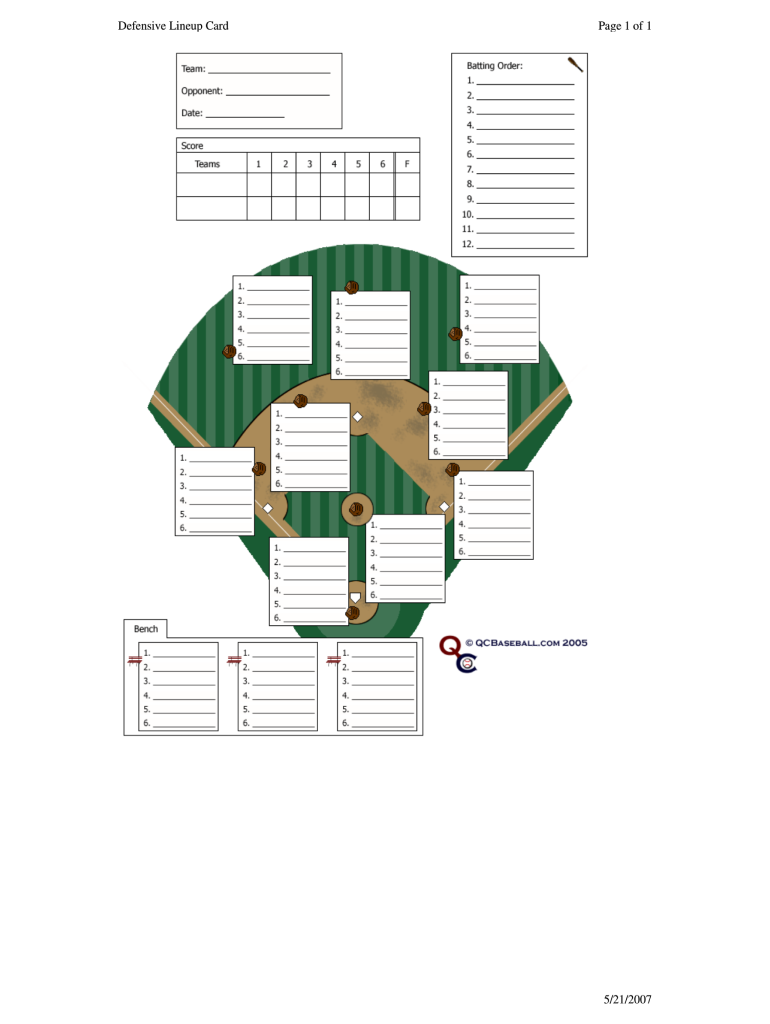  Baseball Lineup Template Fillable 2007-2024