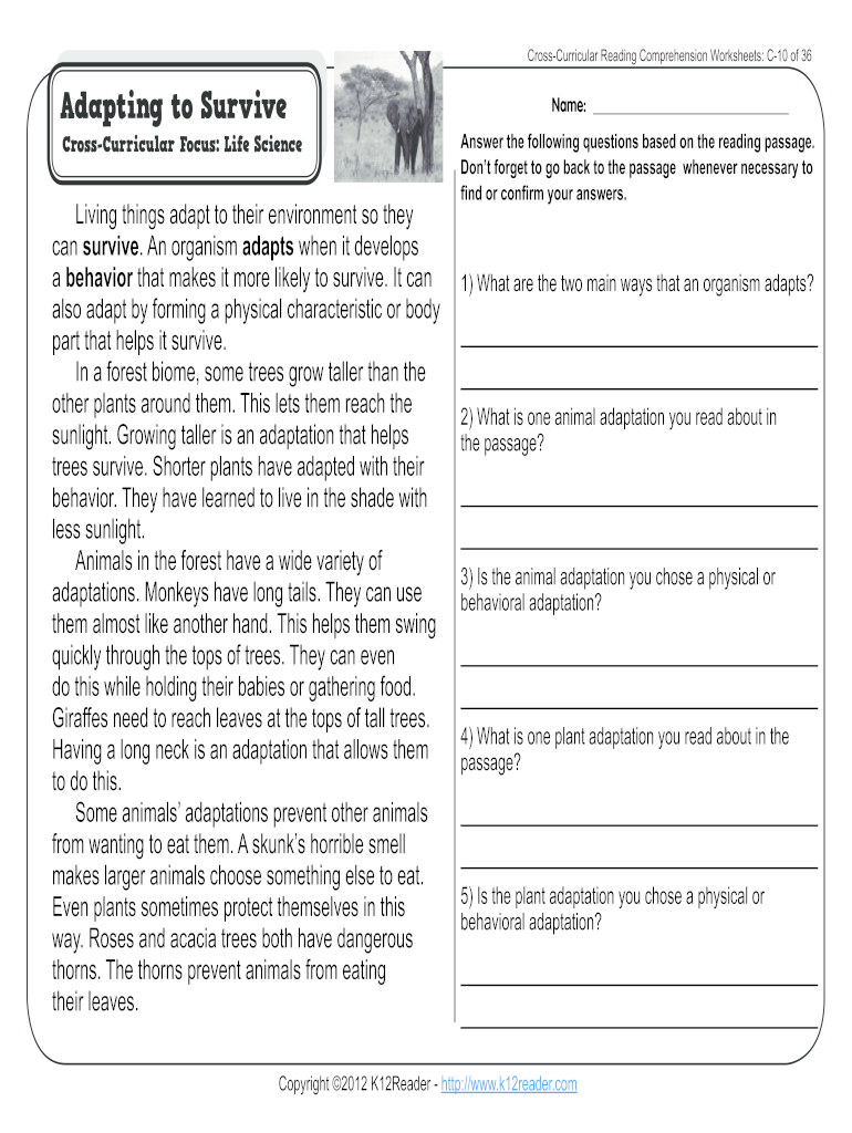 Get and Sign Animal Adaptations Worksheets PDF  Form