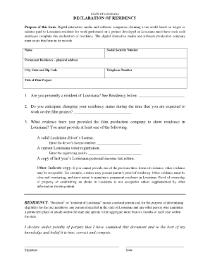 Declaration of Residency  Form