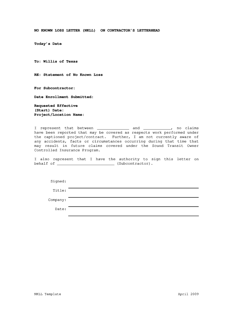  No Known Loss Letter 2009-2024