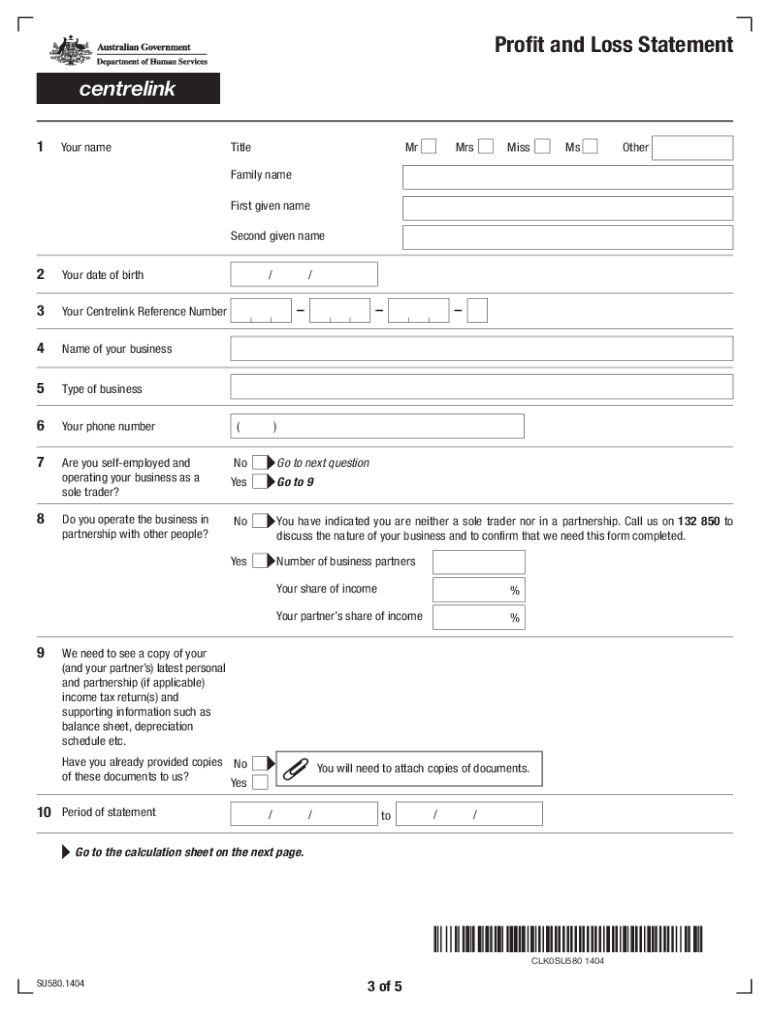 Profit and Loss Statement Centrelink  Form