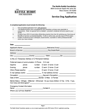 Service Dog Application  Form