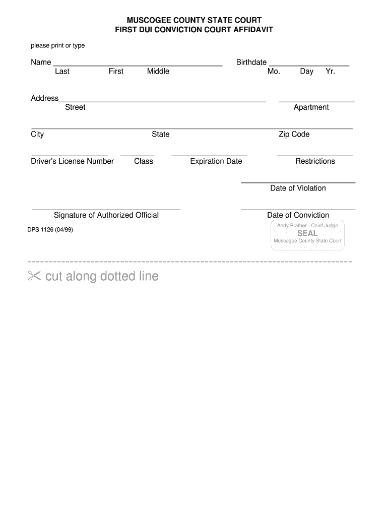  DPS Form 1126 First DUI Conviction Court Affidavit  Columbusga 1999-2024