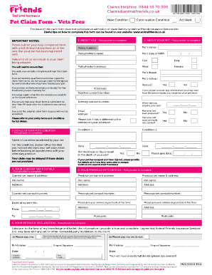 Animal Friends Claim Form PDF