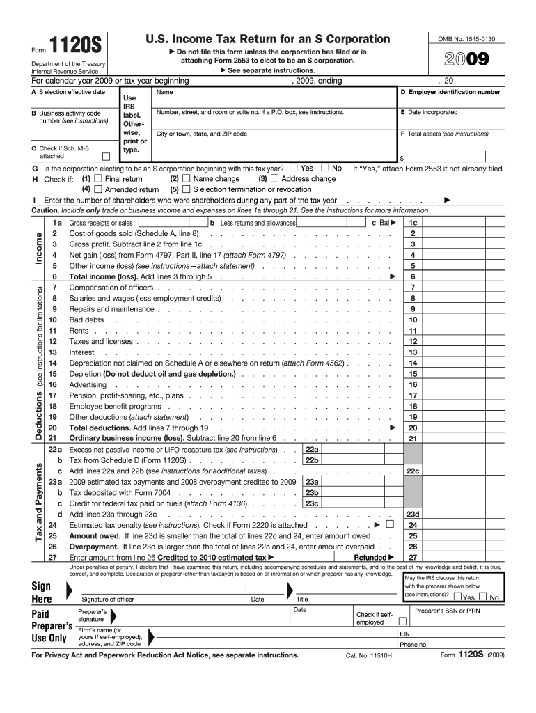  Form 1120s 2009